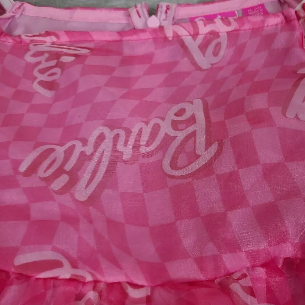 Girl's Pink Barbie Logo Puff Dress Size XL 14‎ Balloon Sleeves Tulle Puff Skirt
